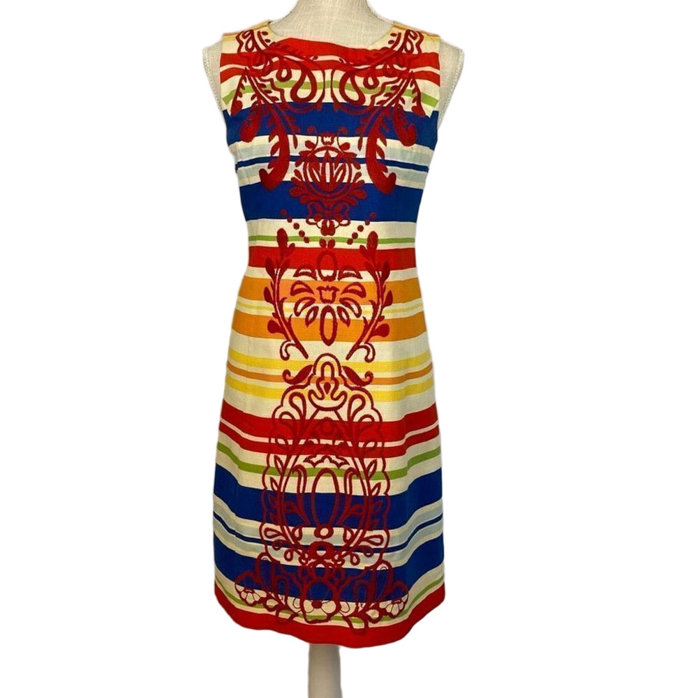 Anthropologie Tabitha Rainbow Mini Dress 
Embroidered Striped Shift Women’s 2